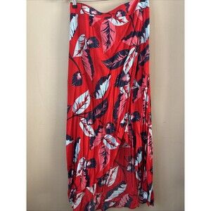 Express Women’s Red Leaf Print Wrap Skirt Size Medium NWT Flowing Midi Skirt